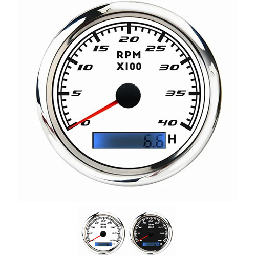 85MM BLACK FACEPLATE ANALOG TACHOMETER RPM REV COUNTER 4000RPM WITH LED HOUR METER 9-32V