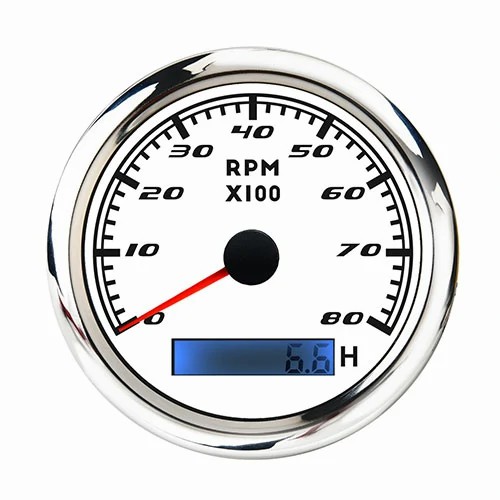 85MM WHITE FACEPLATE ANALOG TACHOMETER RPM REV COUNTER 8000RPM WITH LED HOUR METER 9-32V