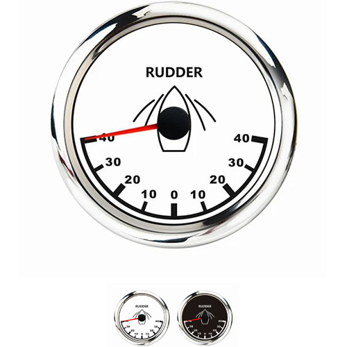 85MM ANALOG WHITE FACEPLATE POINTER 0-190Ω SIGNAL RANGE 40PORT-40STBD WHITE LED BACKLIGHT AND LCD DISPLAY RUDDER ANGLE INDICATOR GAUGE