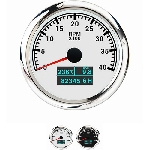 85MM WHITE FACEPLATE ANALOG GPS TACHOMETER 4000RPM WITH LED HOUR METER/ WATER TEMP/ OIL PRESSURE METER