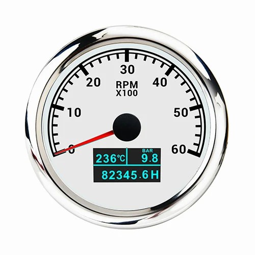85MM WHITE FACEPLATE ANALOG GPS TACHOMETER 6000RPM WITH LED HOUR METER/ WATER TEMP/ OIL PRESSURE METER