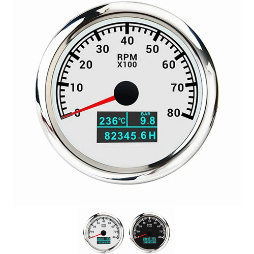 85MM WHITE FACEPLATE ANALOG GPS TACHOMETER 8000RPM WITH LED HOUR METER/WATER TEMP/OIL PRESSURE METER