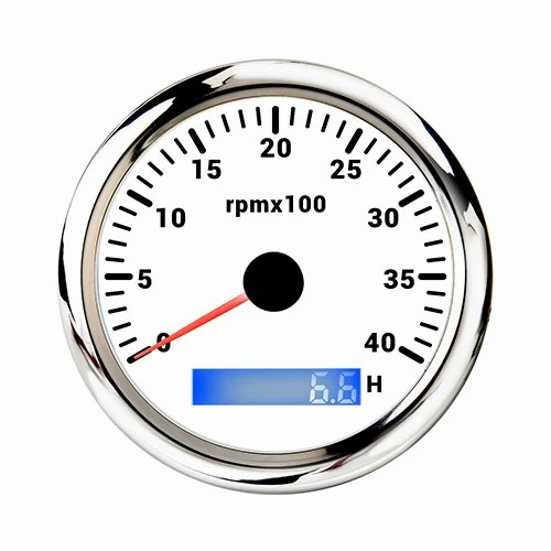 85MM TACHOMETER, ALL WHT, WITH 7 COLOURS BLACKLIGHT, RANGE 0-40RPM × 100(H), WATERPROOF AND ANTI-FOGGING, HIGH ACCURACY, VOLTAGE 12V/24V