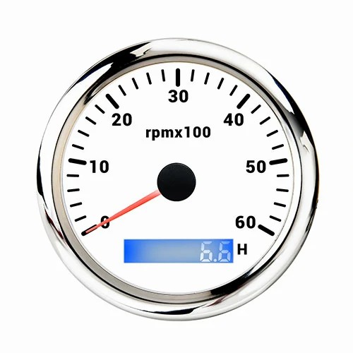85MM TACHOMETER, ALL WHT, WITH 7 COLOURS BLACKLIGHT, RANGE 0-60RPM×100(H),WATERPROOF AND ANTI-FOGGING, HIGH ACCURACY, VOLTAGE 12V/24V