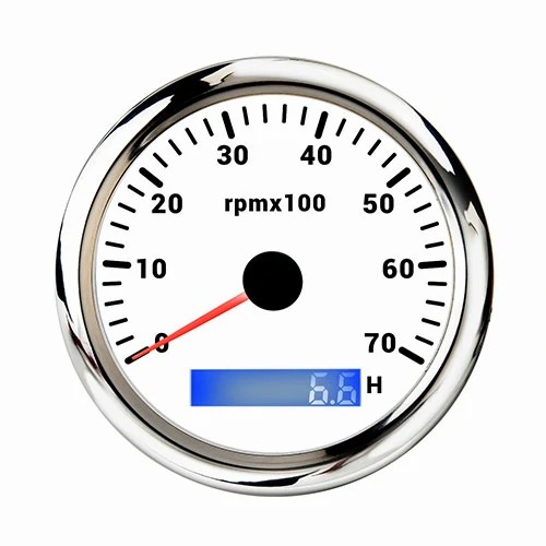 85MM TACHOMETER, ALL WHT, WITH 7 COLOURS BLACKLIGHT, RANGE 0-70RPM × 100(H), WATERPROOF AND ANTI-FOGGING, HIGH ACCURACY, VOLTAGE 12V/24V