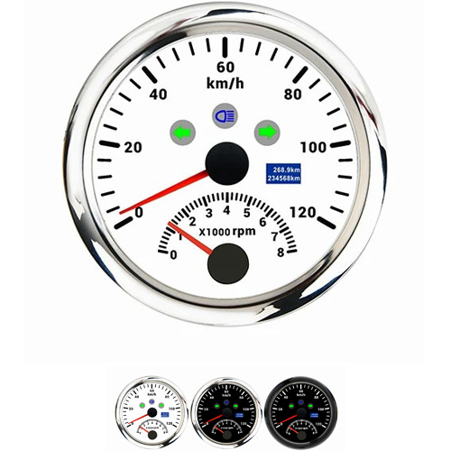 85MM TWO IN ONE TACHOMETER AND SPEEDOMETER, ALL WTH, RANGE 0-120KMH, 1-8×1000RPM, ODM, WATERPROOF AND ANTI-FOGGING, HIGH ACCURACY, VOLTAGE 12V/24V