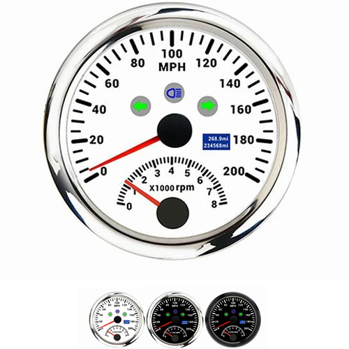 85MM TWO IN ONE TACHOMETER AND SPEEDOMETER, ALL WTH, RANGE 0-200MPH, 1-8×1000RPM, ODM, WATERPROOF AND ANTI-FOGGING, HIGH ACCURACY, VOLTAGE 12V/24V