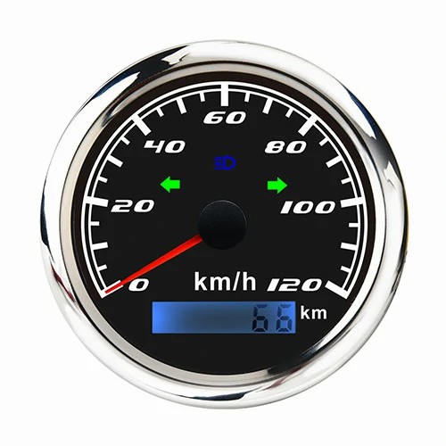 85MM ANALOG BLACK FACEPLATE WHITE LED BACKLIGHT AND LCD DISPLAY 0-120KM/H ADJUSTABLE GPS SPEEDOMETER GAUGE WITH TURNING LIGHT / ODOMETER