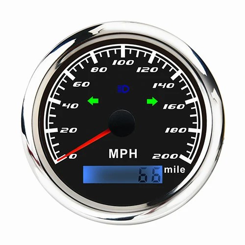 85MM ANALOG BLACK FACEPLATE WHITE LED BACKLIGHT AND LCD DISPLAY 0-200MPH ADJUSTABLE GPS SPEEDOMETER GAUGE WITH TURNING LIGHT / MILE ODOMETER