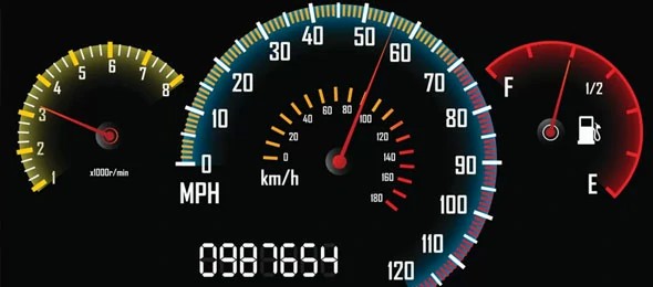 speedometer, fuel level gauge, 24 volt tachometer