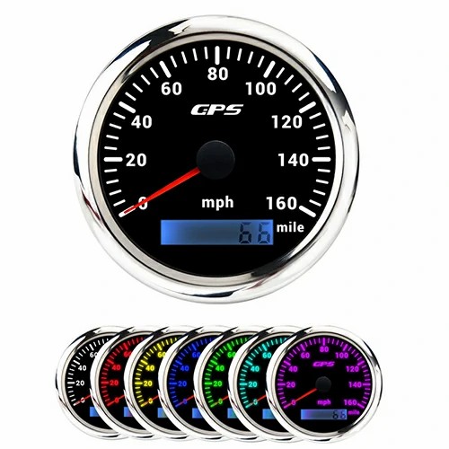 85MM GPS SPEEDOMETER, WHT, WITH 7 COLOURS BLACKLIGHT, RANGE 0-160MILE, MPH, WATERPROOF AND ANTI-FOGGING, HIGH ACCURACY, VOLTAGE 12V/24V