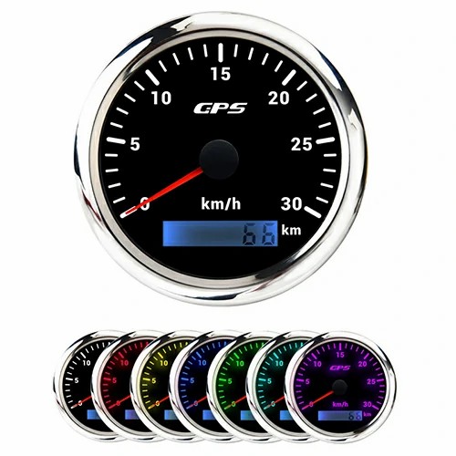 85MM GPS SPEEDOMETER, WHT, WITH 7 COLOURS BLACKLIGHT, RANGE 0-30KMH, WATERPROOF AND ANTI-FOGGING, HIGH ACCURACY, VOLTAGE 12V/24V