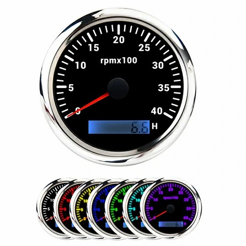 85MM TACHOMETER, WHT, WITH 7 COLOURS BLACKLIGHT, RANGE 0-40RPM × 100(H), WATERPROOF AND ANTI-FOGGING, HIGH ACCURACY, VOLTAGE 12V/24V