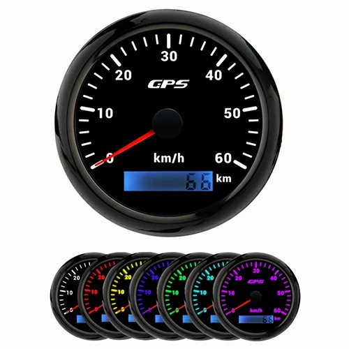 85MM GPS SPEEDOMETER, BLK, WITH 7 COLOURS BLACKLIGHT, RANGE 0-60KMH, WATERPROOF AND ANTI-FOGGING, HIGH ACCURACY, VOLTAGE 12V/24V