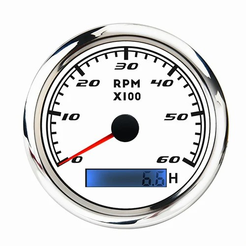 85MM WHITE FACEPLATE ANALOG TACHOMETER RPM REV COUNTER 6000RPM WITH LED HOUR METER 9-32V