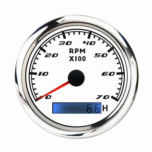 85MM WHITE FACEPLATE ANALOG TACHOMETER RPM REV COUNTER 7000RPM WITH LED HOUR METER 9-32V