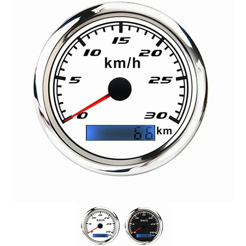 85MM WHITE FACEPLATE 30KM/H NEEDLE GPS / PULSE SIGNAL UNIVERSAL 9-30VDC SPEEDOMETER WITH ODOMETER LED BACKLIGHT