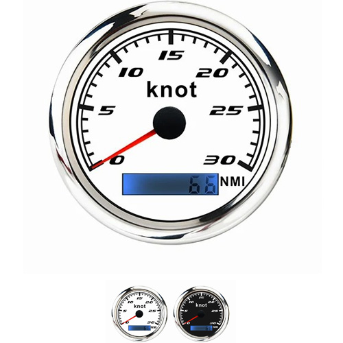 85MM ANALOG WHITE FACEPLATE WHITE LED BACKLIGHT AND LCD DISPLAY 30 KNOT GPS SPEEDOMETER GAUGE WITH NMI ODOMETER