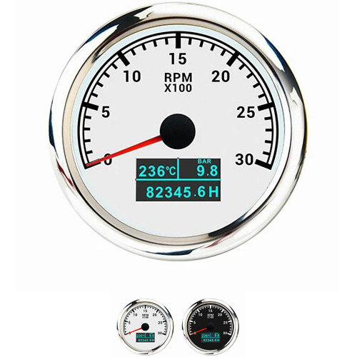 85MM WHITE FACEPLATE ANALOG GPS TACHOMETER 3000RPM WITH LED HOUR METER/ WATER TEMP/ OIL PRESSURE METER