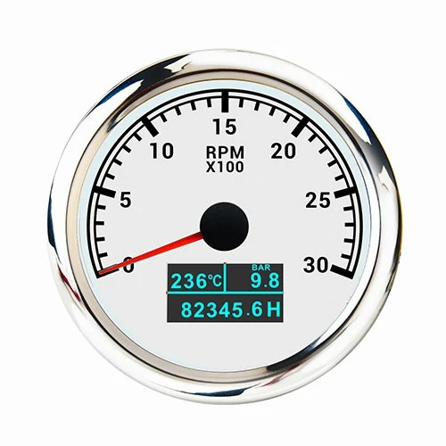 85MM WHITE FACEPLATE ANALOG GPS TACHOMETER 3000RPM WITH LED HOUR METER/ WATER TEMP/ OIL PRESSURE METER