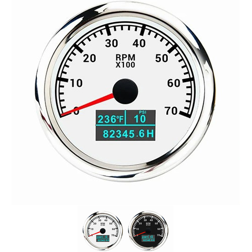 85MM WHITE FACEPLATE ANALOG GPS TACHOMETER 7000RPM WITH LED HOUR METER/ WATER TEMP/ OIL PRESSURE METER