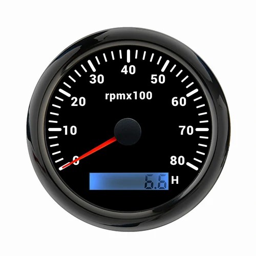 85MM TACHOMETER, BLK, WITH 7 COLOURS BLACKLIGHT, RANGE 0-80RPM × 100(H), WATERPROOF AND ANTI-FOGGING, HIGH ACCURACY, VOLTAGE 12V/24V