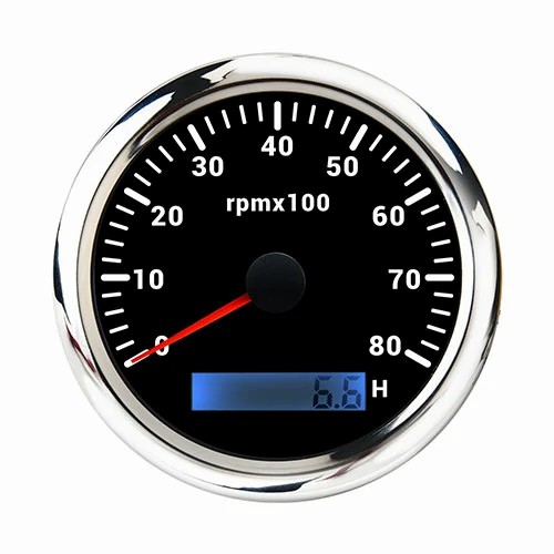 85MM Tachometer, WHT, WITH 7 COLOURS BLACKLIGHT, RANGE 0-80RPM×100(H), Waterproof and anti-fogging, High accuracy, Voltage 12V/24V
