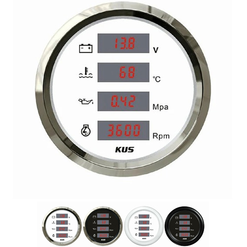 KUS 85MM KUS Digital 4 in 1 Multifunction Gauge (Voltage, Water Temp, Oil Pressure, RPM)
